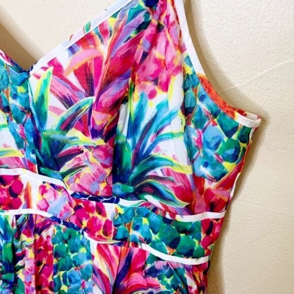 J.CREW Ratti Multicolor Painted Pineapple Summer Spaghetti Strap Midi Dress - Picture 6 of 16